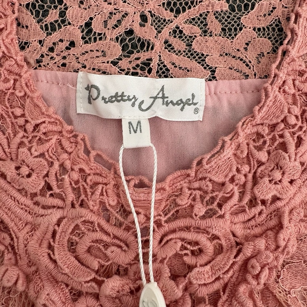 Pretty‎ Angel M Pink Lace Flowy Boho Coastal Cowgirl Linen Blend Dress Y2K - Picture 4 of 9